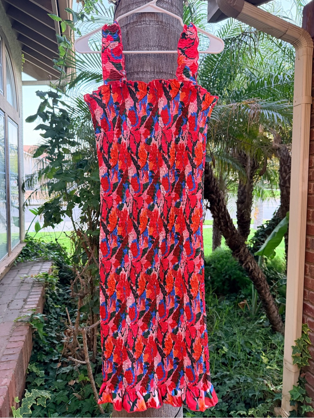 Red Multi-Color Smocked Sundress with Ruffled Straps